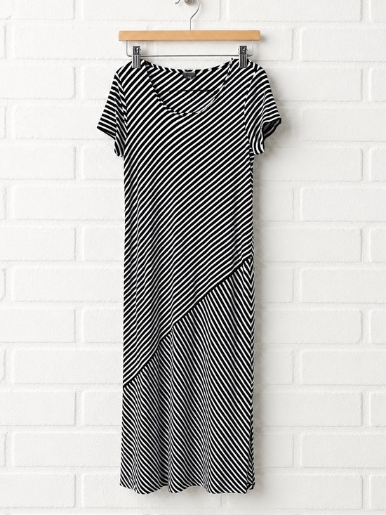 Chico's Dresses & Skirts - Chicos Travelers Black White Striped Maxi Dress V-Neck Short Sleeve Size 2 L
